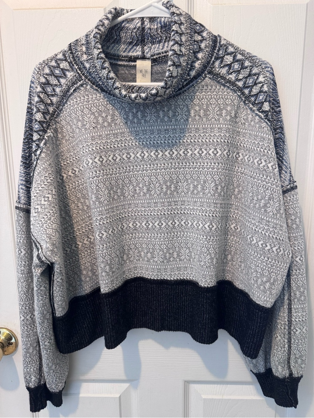 We The Free Grey Patterned Cowl Neck Sweater with Dark Hem